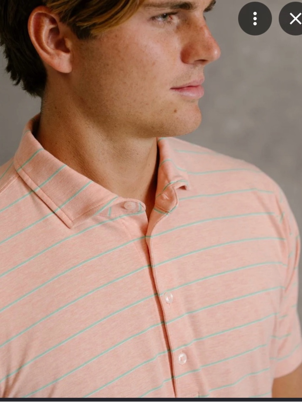 Peter Millar Peach Polo with Mint Stripe